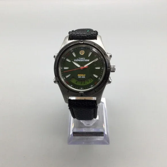 Timex Expedition Watch Men Indiglo 37mm Green Dial Analog Digital New Battery - Picture 2 of 15